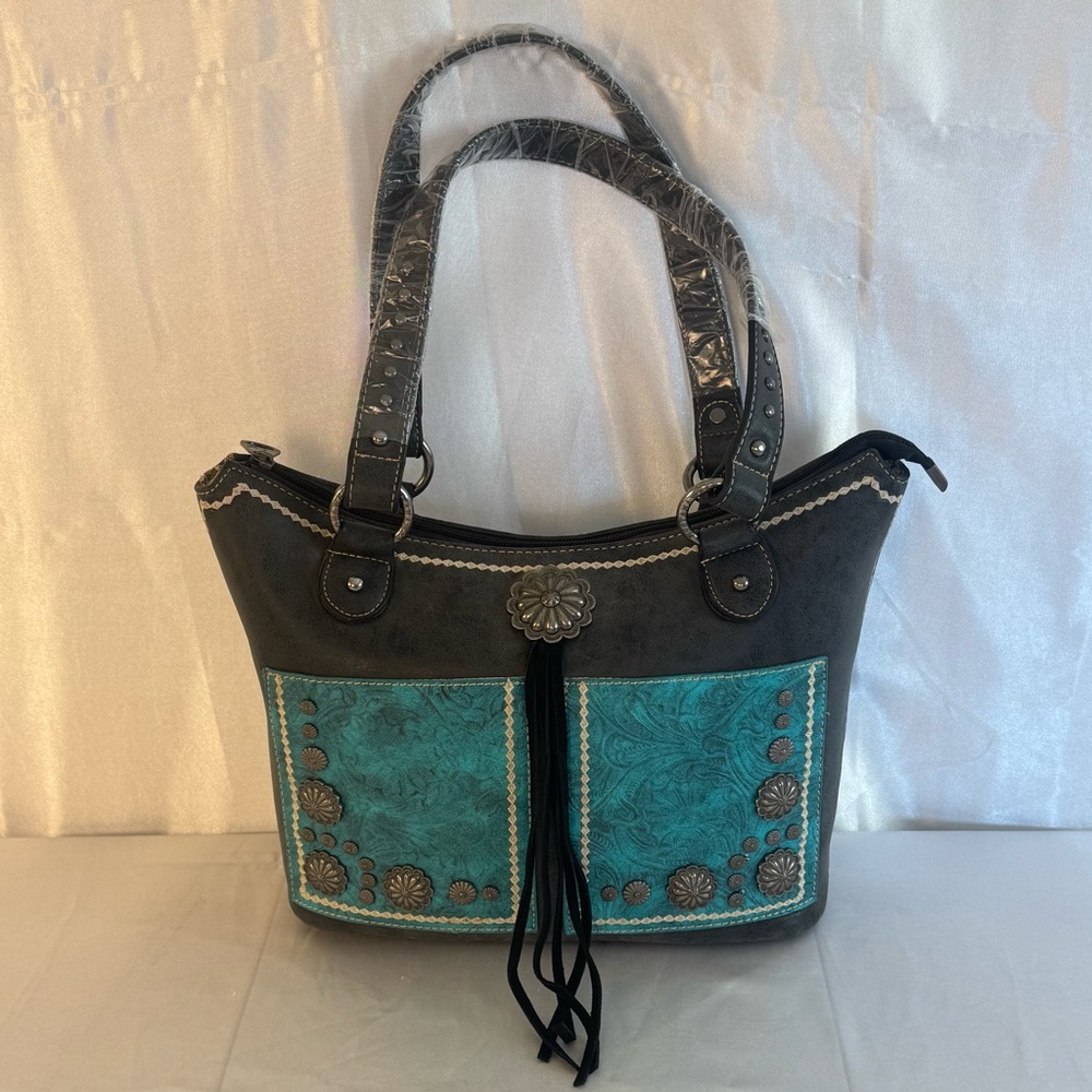 New Montana West Conceal Carry Turquoise Handbag Satchel with Conchos & Tooling